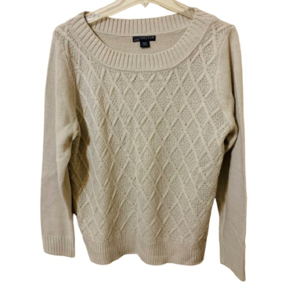 Covington Beige Diamond Pointelle Knit Pullover Sweater - XLP